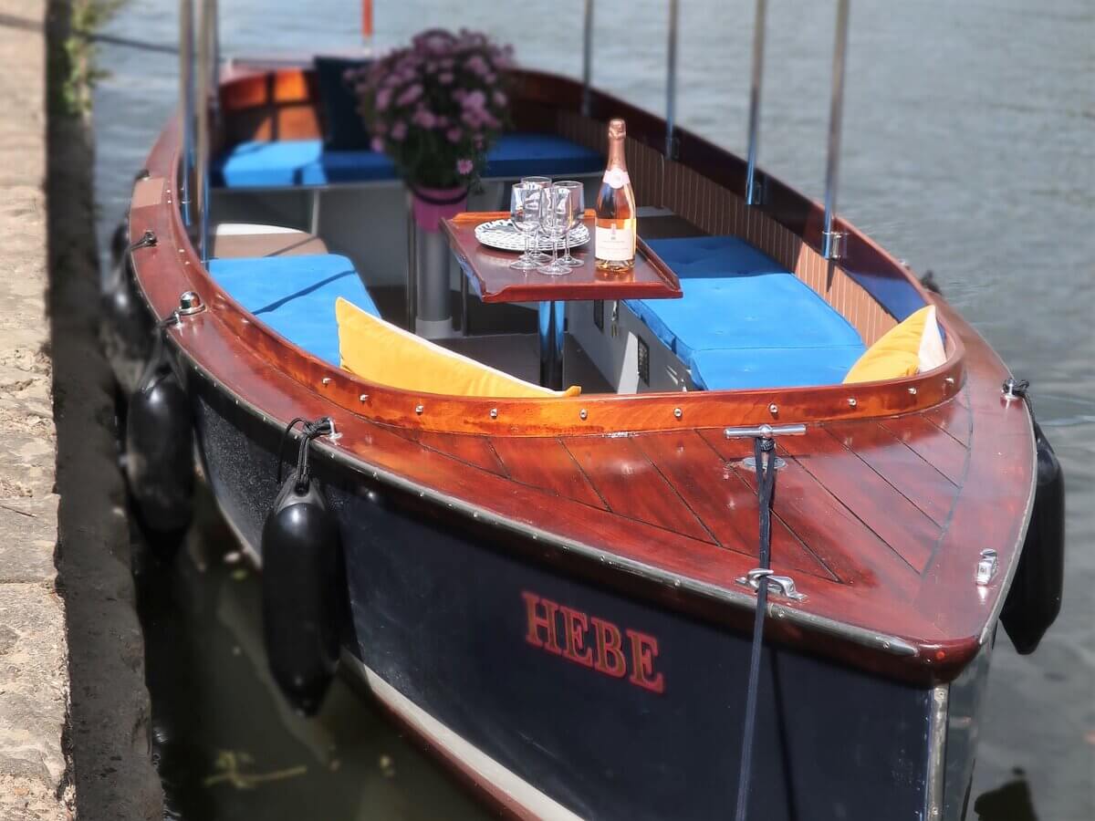 Edwardian-style electric boat for hire in Henley-on-Thames